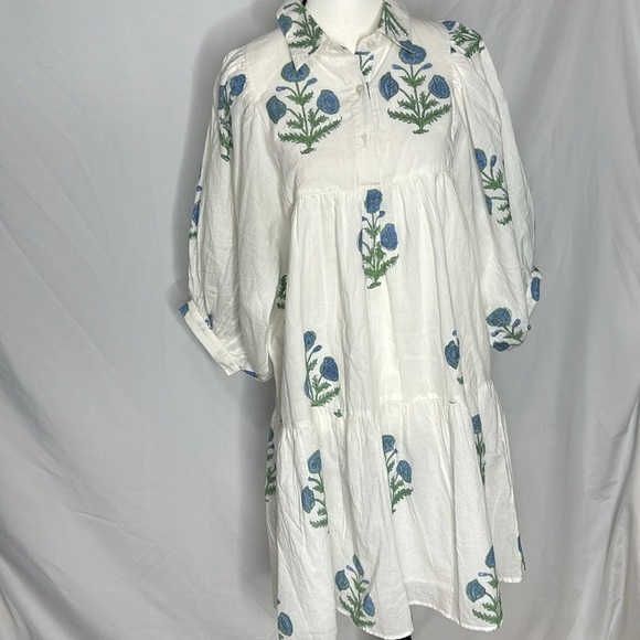 White and Blue Patterned Mini Dress - Picture 8 of 9